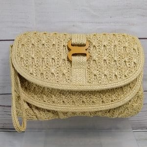 Ralfeaux Vtg'70s Md/Lg DualFlap  MultiPocket Woven Raffia Straw Wristlet Clutch